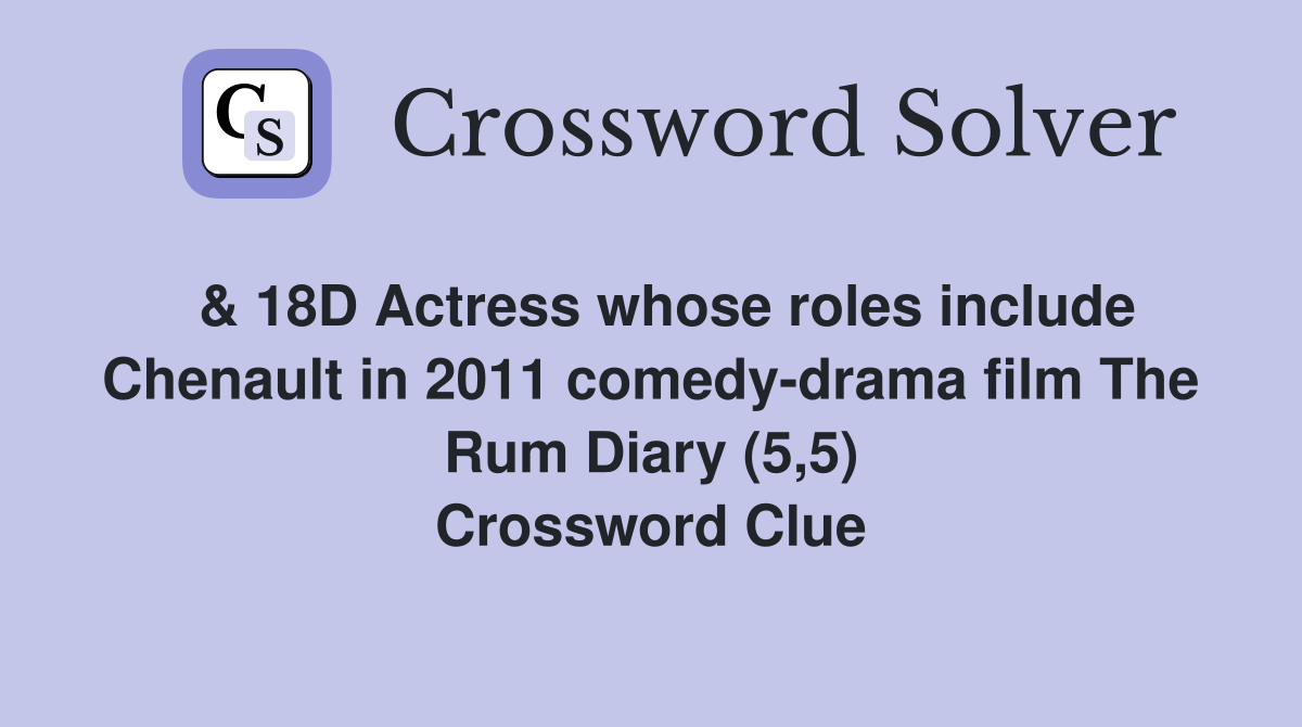  & 18D Actress whose roles include Chenault in 2011 comedy-drama film The Rum Diary (5,5) Crossword Clue