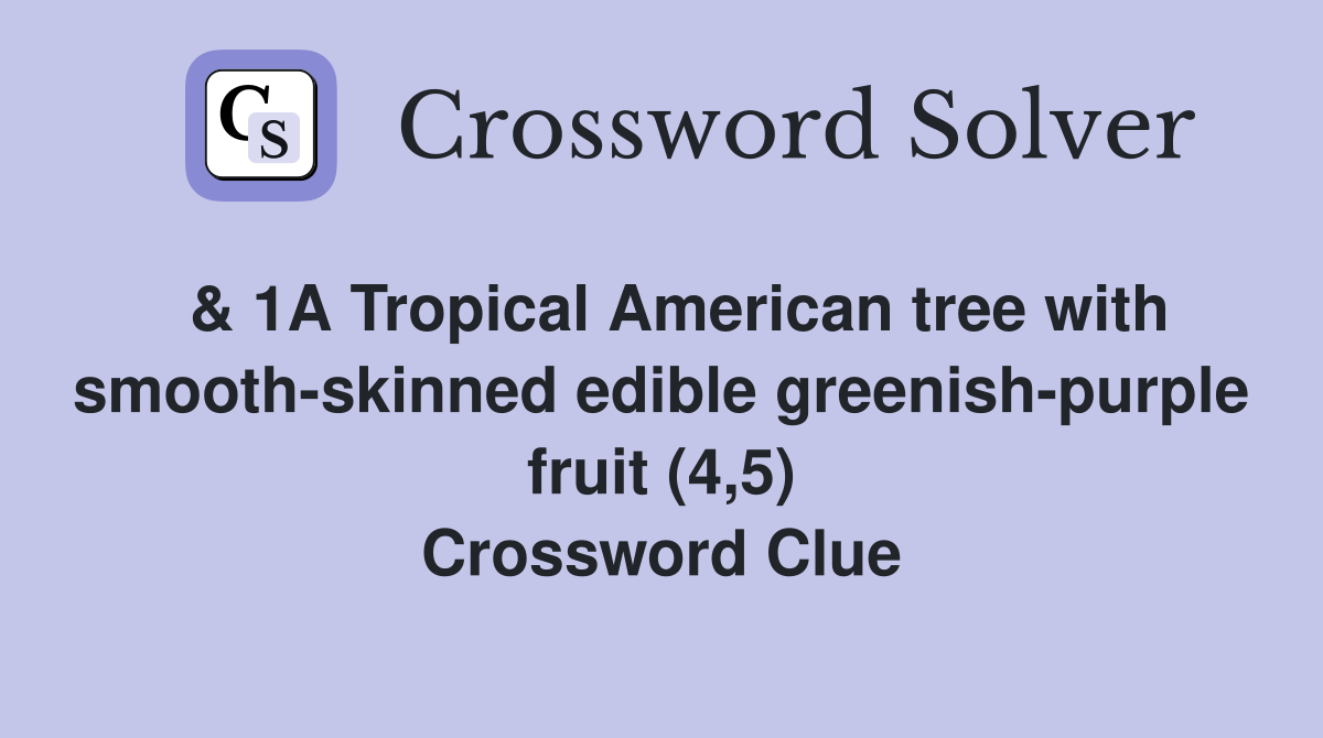  & 1A Tropical American tree with smooth-skinned edible greenish-purple fruit (4,5) Crossword Clue