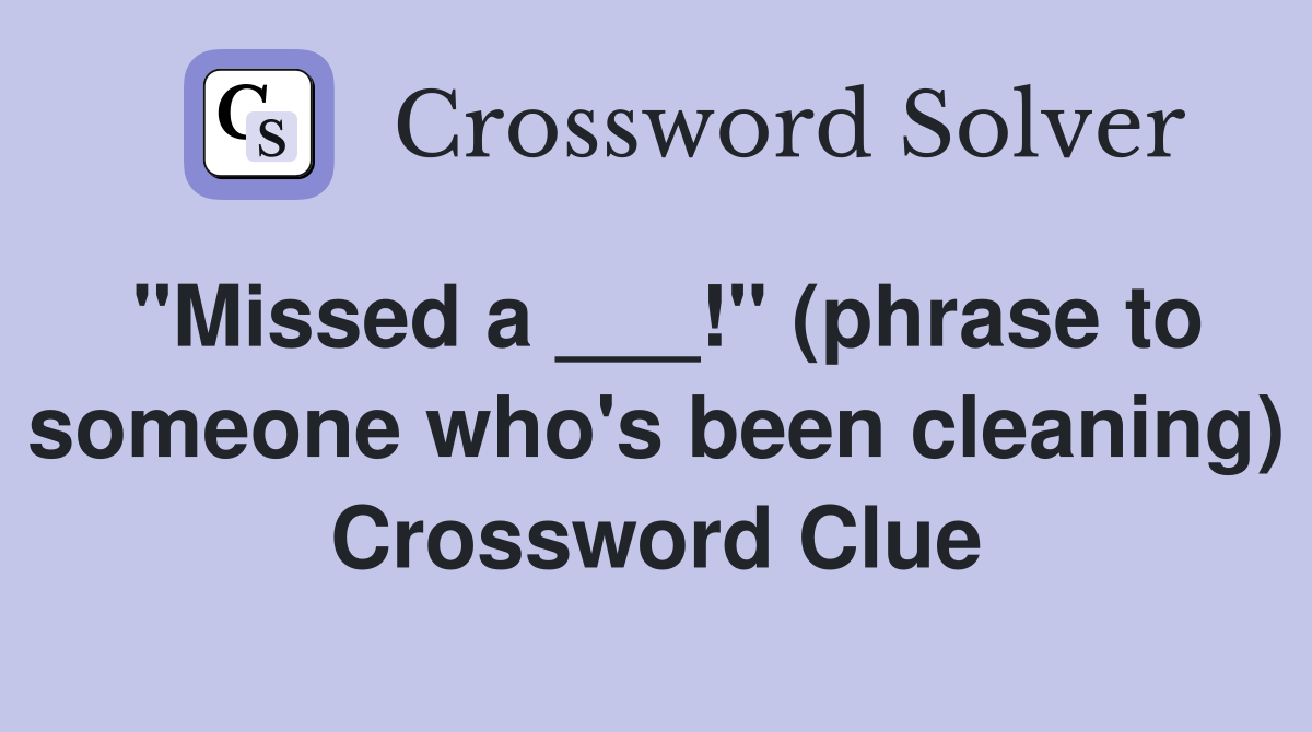 "Missed a ___!" (phrase to someone who's been cleaning) Crossword Clue