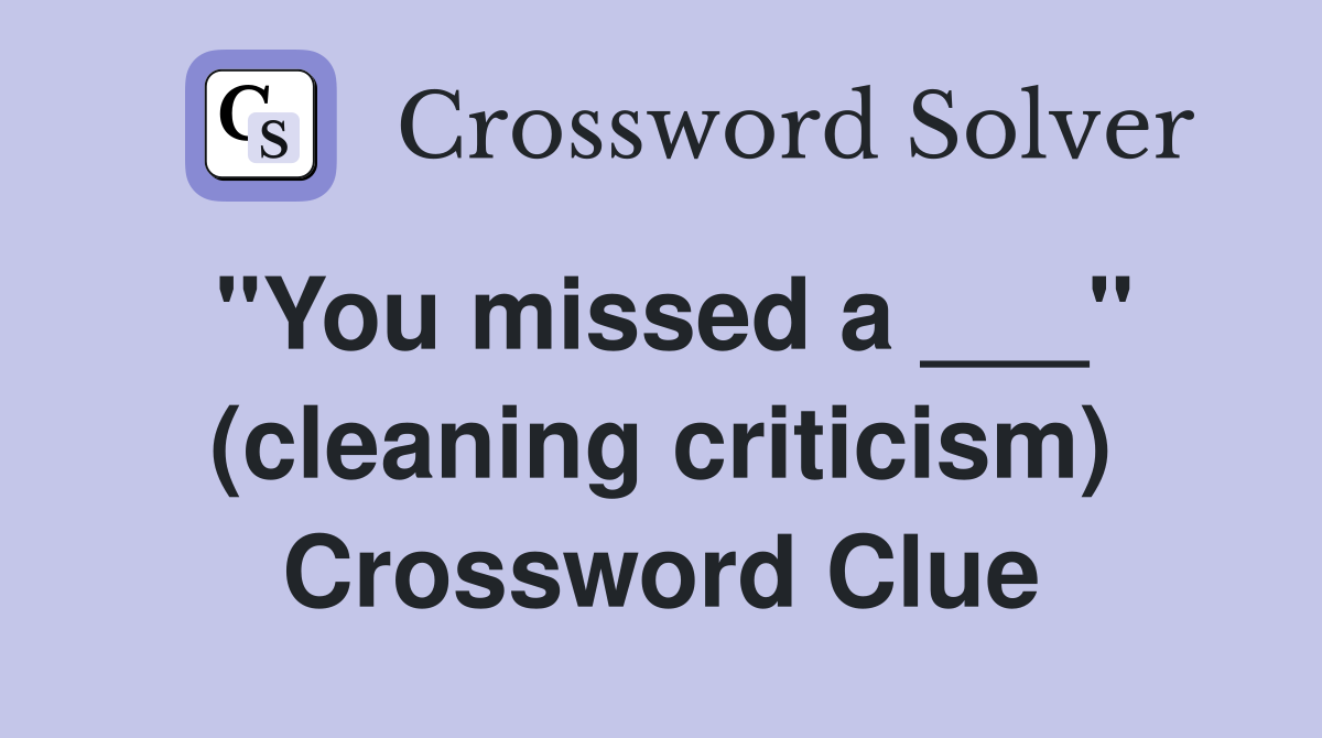 "You missed a ___" (cleaning criticism) Crossword Clue