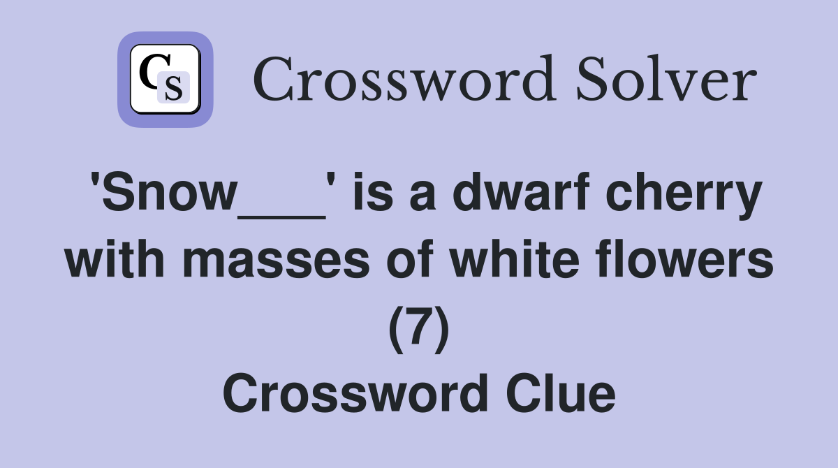 'Snow___' is a dwarf cherry with masses of white flowers (7) Crossword Clue