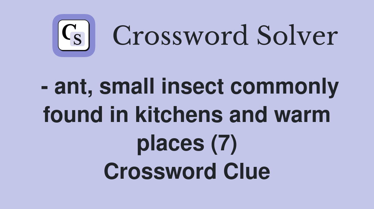 - ant, small insect commonly found in kitchens and warm places (7) Crossword Clue