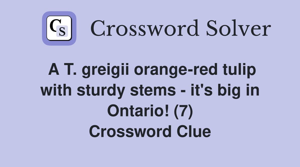 A T. greigii orange-red tulip with sturdy stems - it's big in Ontario! (7) Crossword Clue
