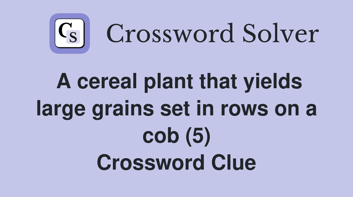 A cereal plant that yields large grains set in rows on a cob (5) Crossword Clue