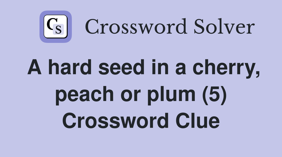 A hard seed in a cherry, peach or plum (5) Crossword Clue