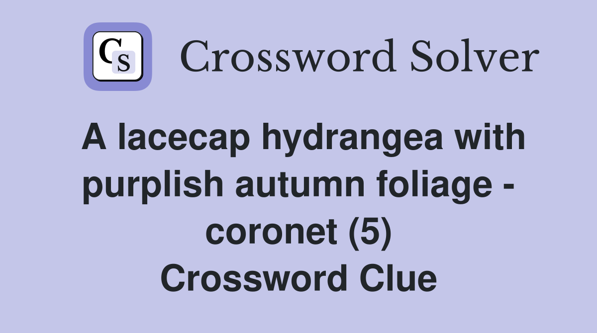 A lacecap hydrangea with purplish autumn foliage - coronet (5) Crossword Clue