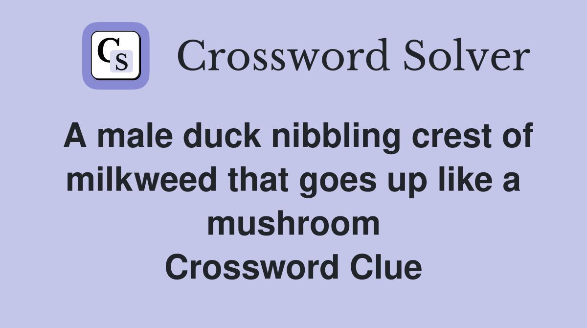 A male duck nibbling crest of milkweed that goes up like a mushroom Crossword Clue