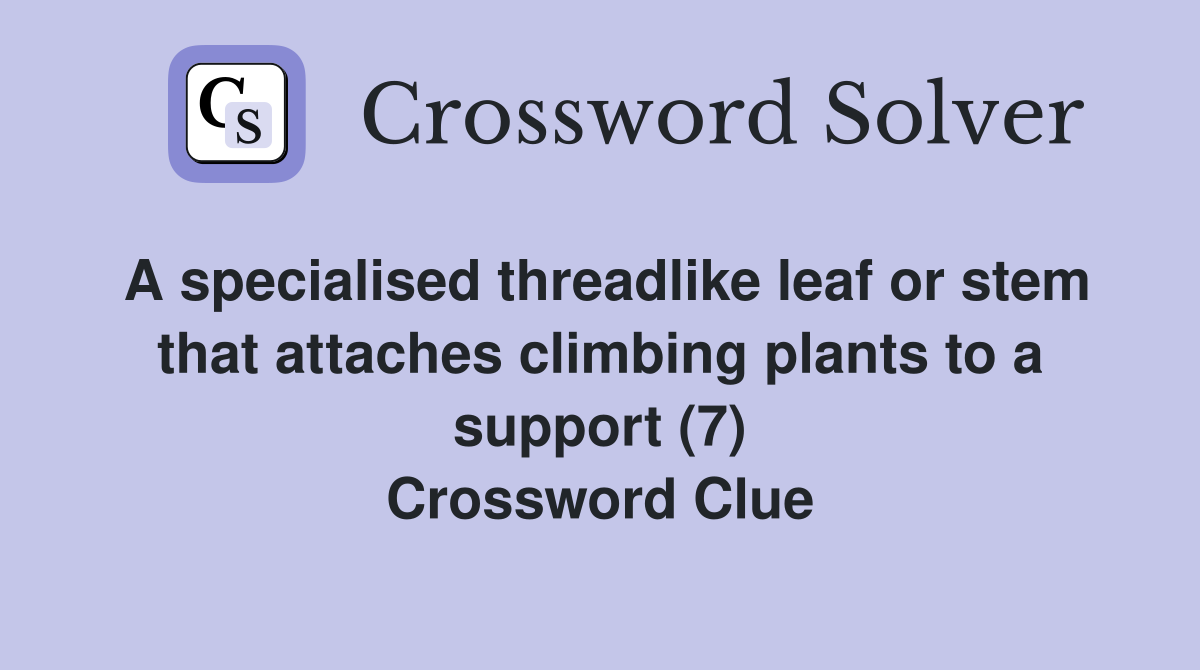 A specialised threadlike leaf or stem that attaches climbing plants to a support (7) Crossword Clue