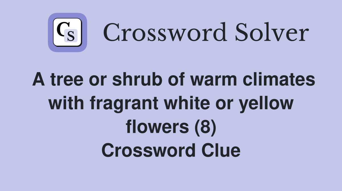 A tree or shrub of warm climates with fragrant white or yellow flowers (8) Crossword Clue