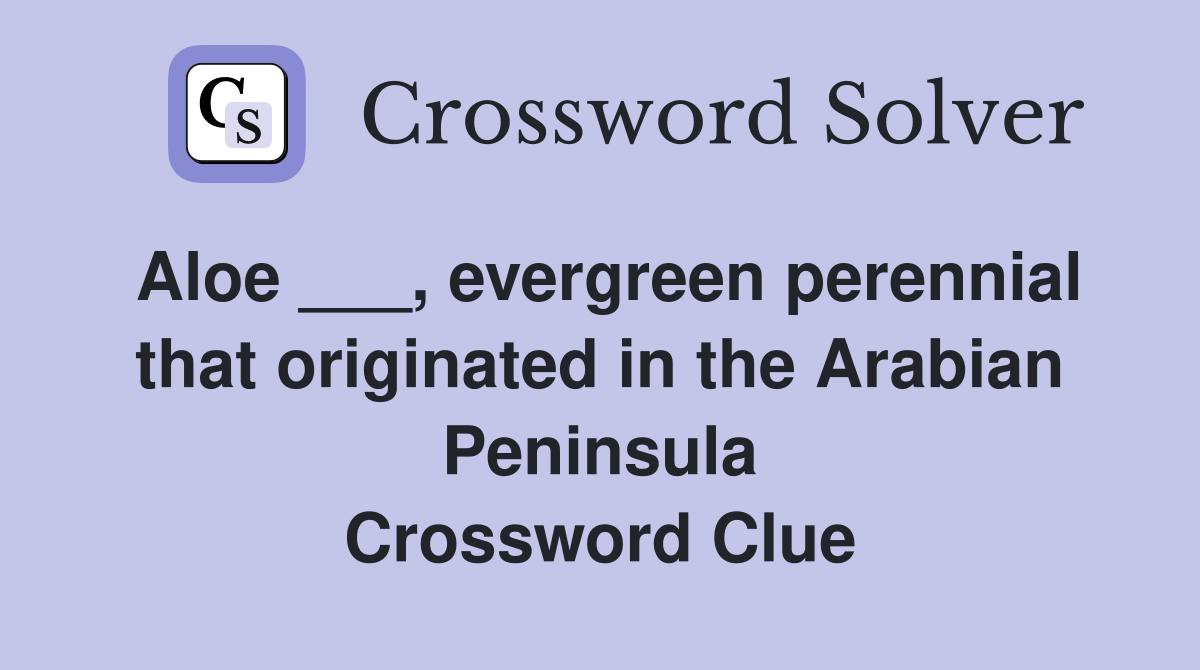 Aloe ___, evergreen perennial that originated in the Arabian Peninsula Crossword Clue