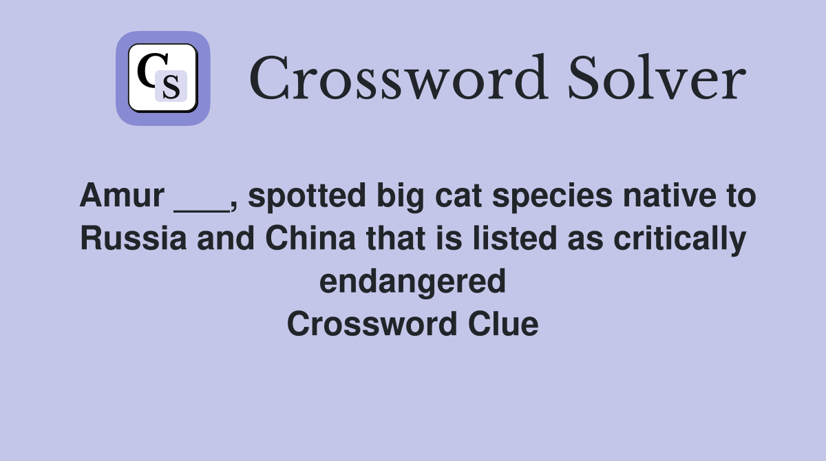 Amur ___, spotted big cat species native to Russia and China that is listed as critically endangered Crossword Clue
