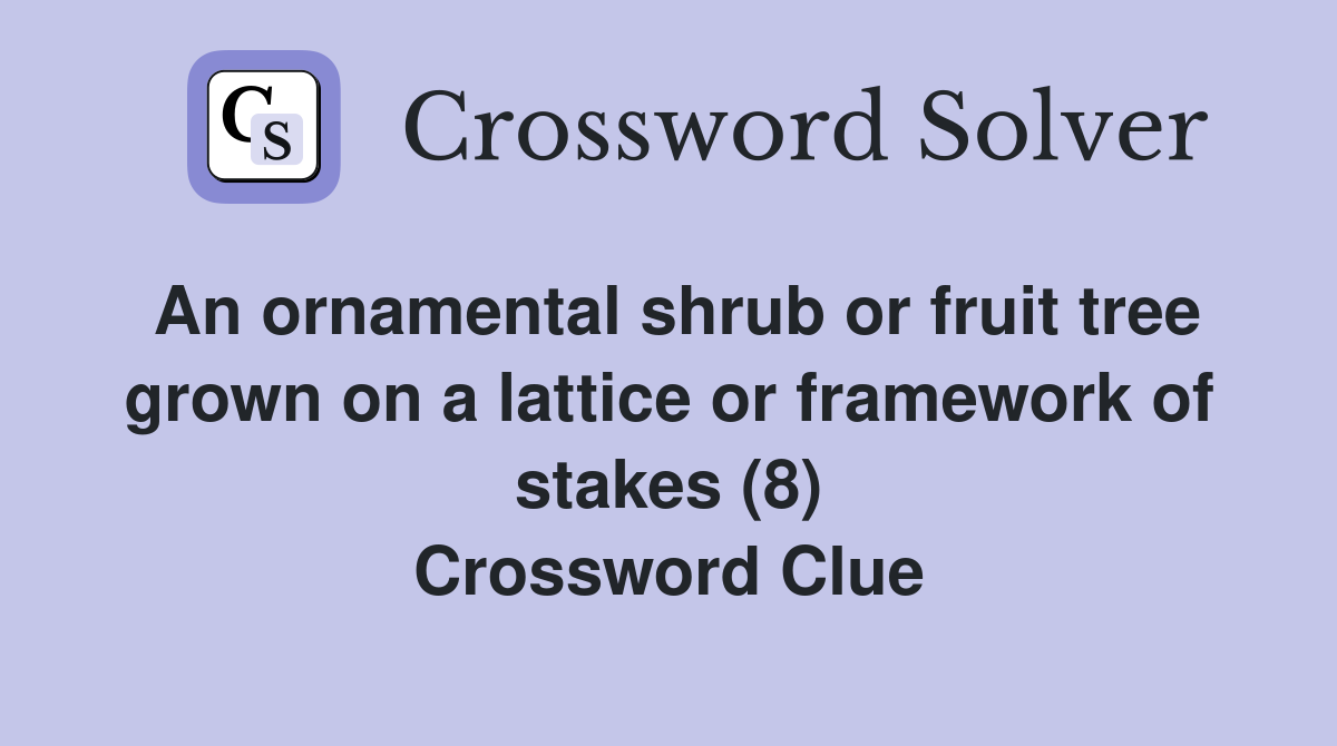 An ornamental shrub or fruit tree grown on a lattice or framework of stakes (8) Crossword Clue