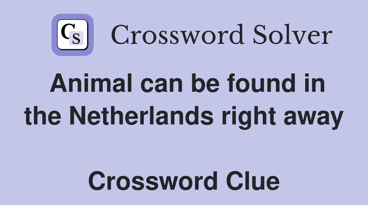 Animal can be found in the Netherlands right away  Crossword Clue