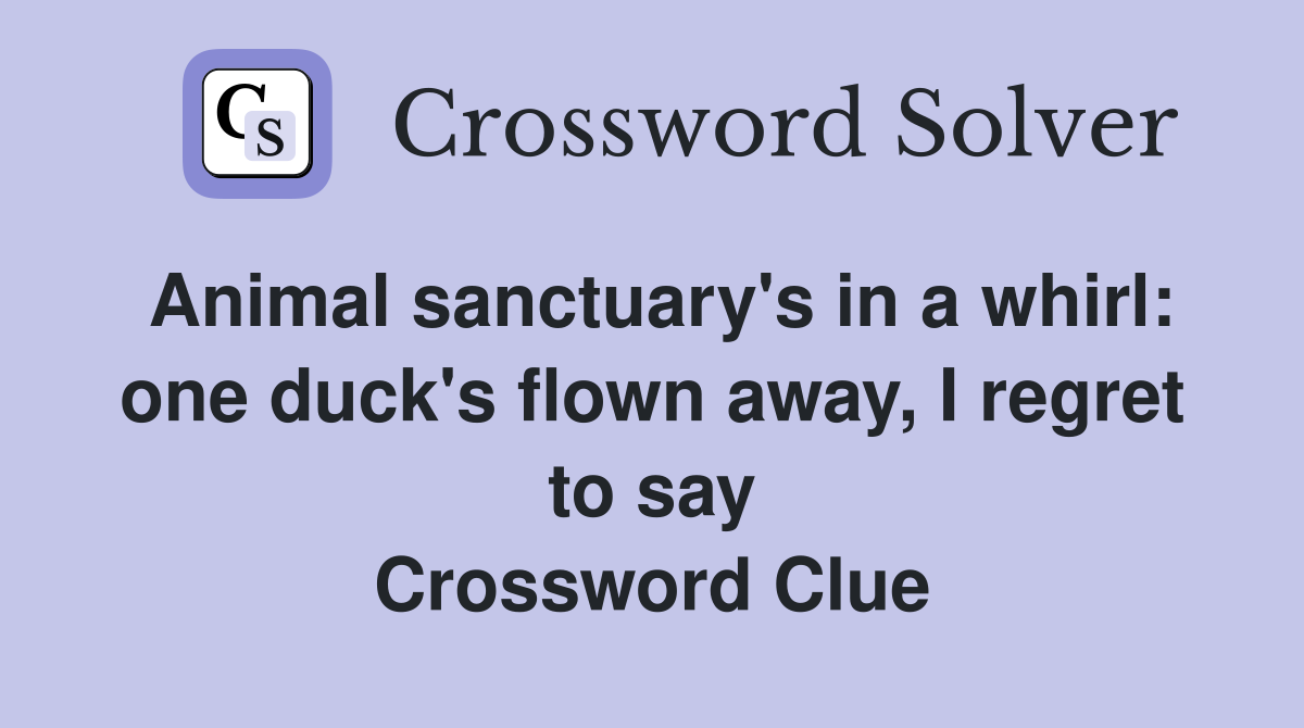 Animal sanctuary's in a whirl: one duck's flown away, I regret to say Crossword Clue