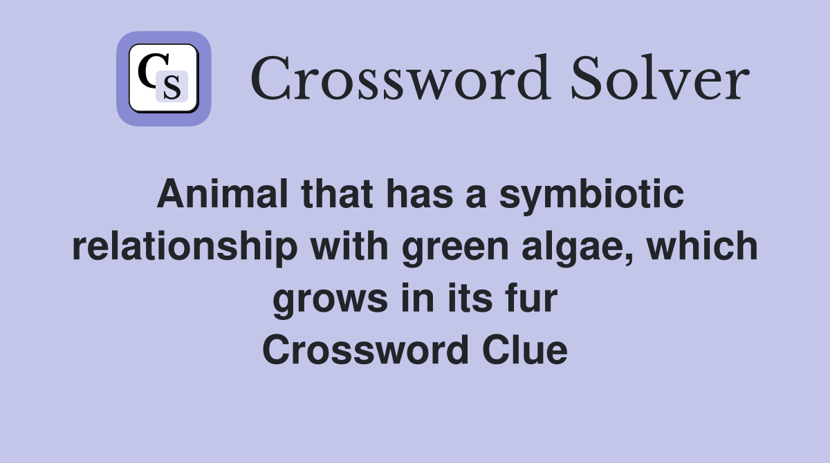 Animal that has a symbiotic relationship with green algae, which grows in its fur Crossword Clue