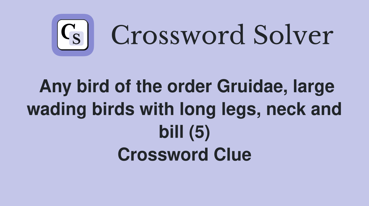 Any bird of the order Gruidae, large wading birds with long legs, neck and bill (5) Crossword Clue