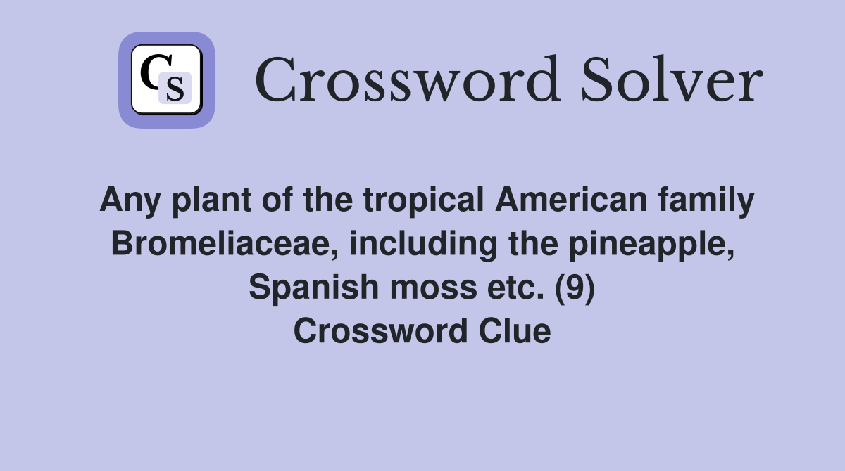 Any plant of the tropical American family Bromeliaceae, including the pineapple, Spanish moss etc. (9) Crossword Clue