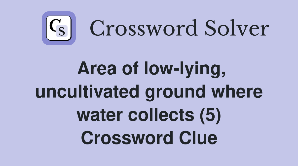Area of low-lying, uncultivated ground where water collects (5) Crossword Clue