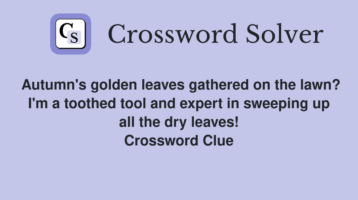 Autumn's golden leaves gathered on the lawn? I'm a toothed tool and expert in sweeping up all the dry leaves! Crossword Clue