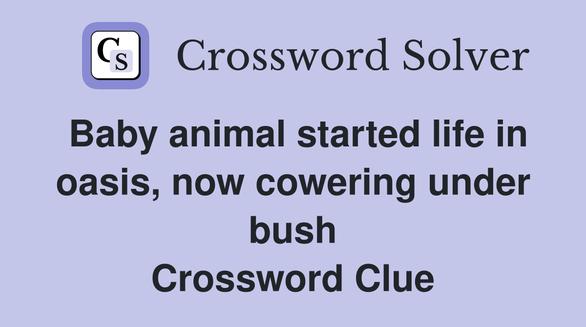Baby animal started life in oasis, now cowering under bush Crossword Clue