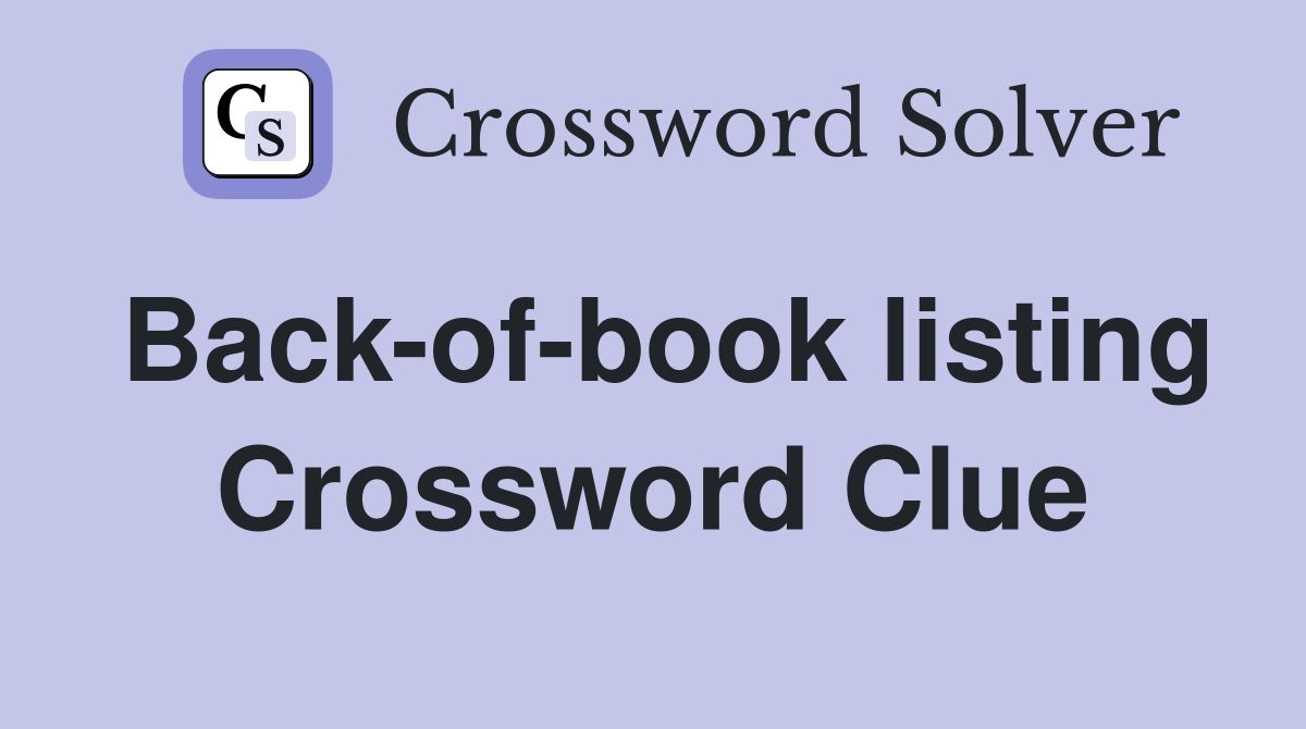 Back-of-book listing Crossword Clue