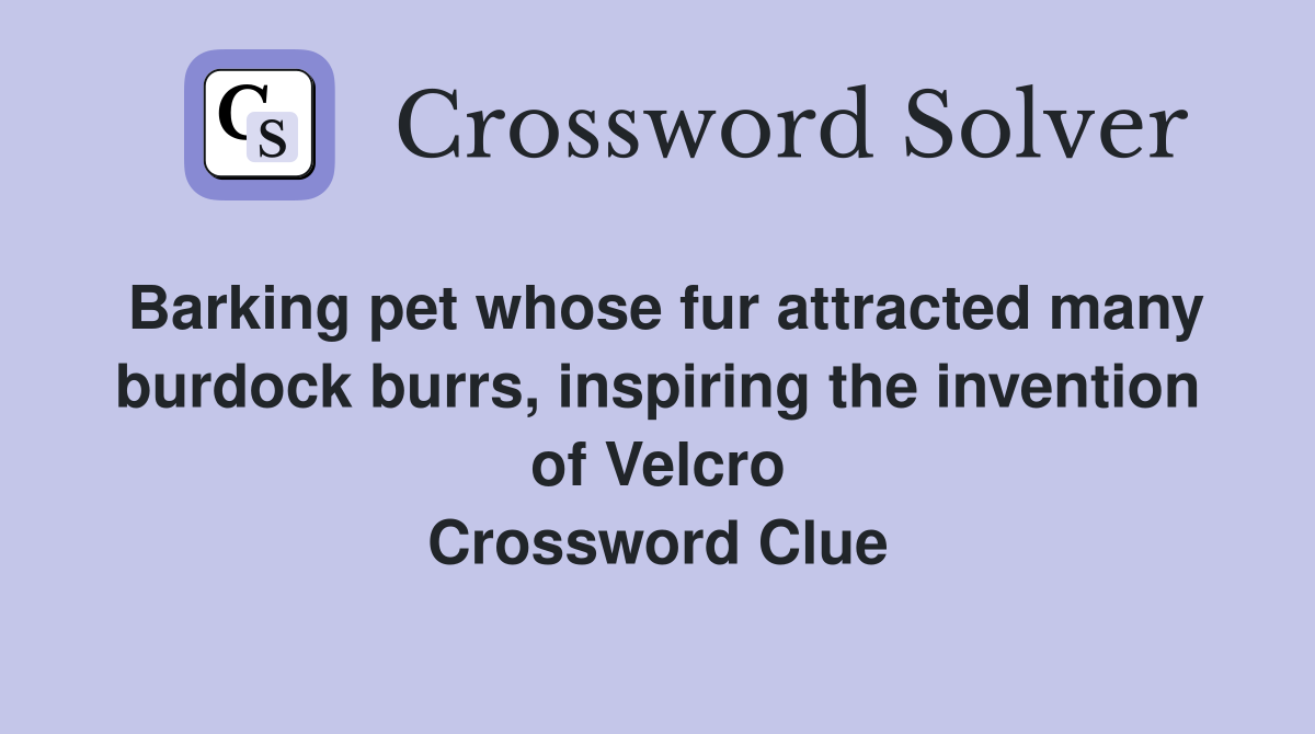 Barking pet whose fur attracted many burdock burrs, inspiring the invention of Velcro Crossword Clue