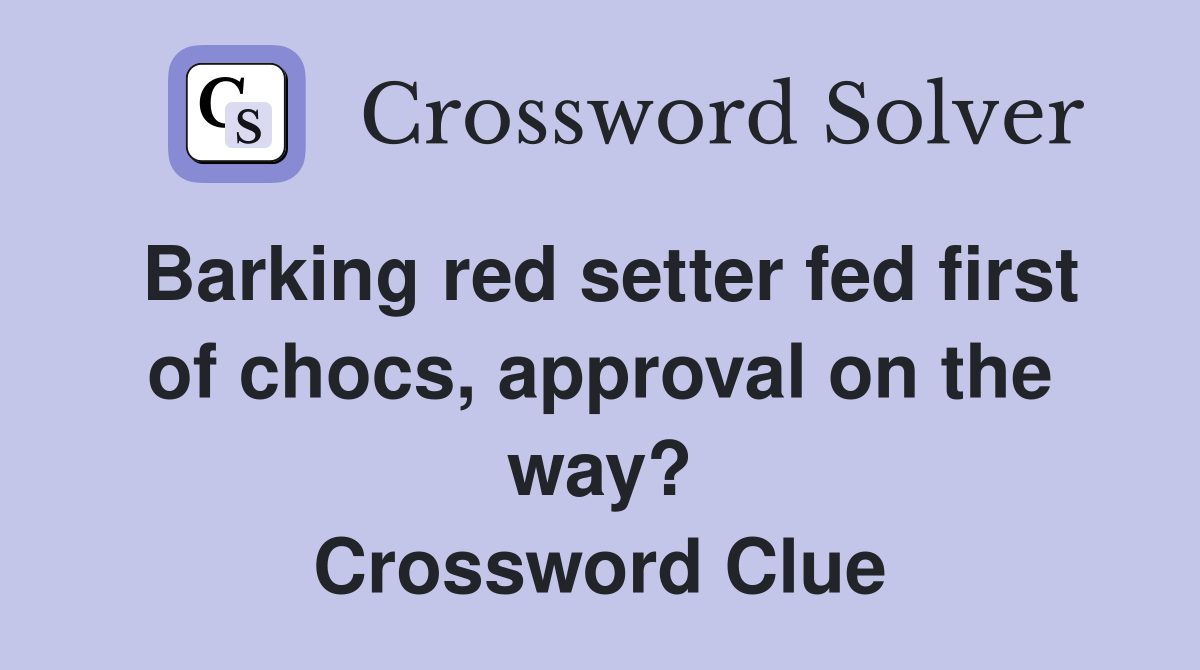 Barking red setter fed first of chocs, approval on the way? Crossword Clue