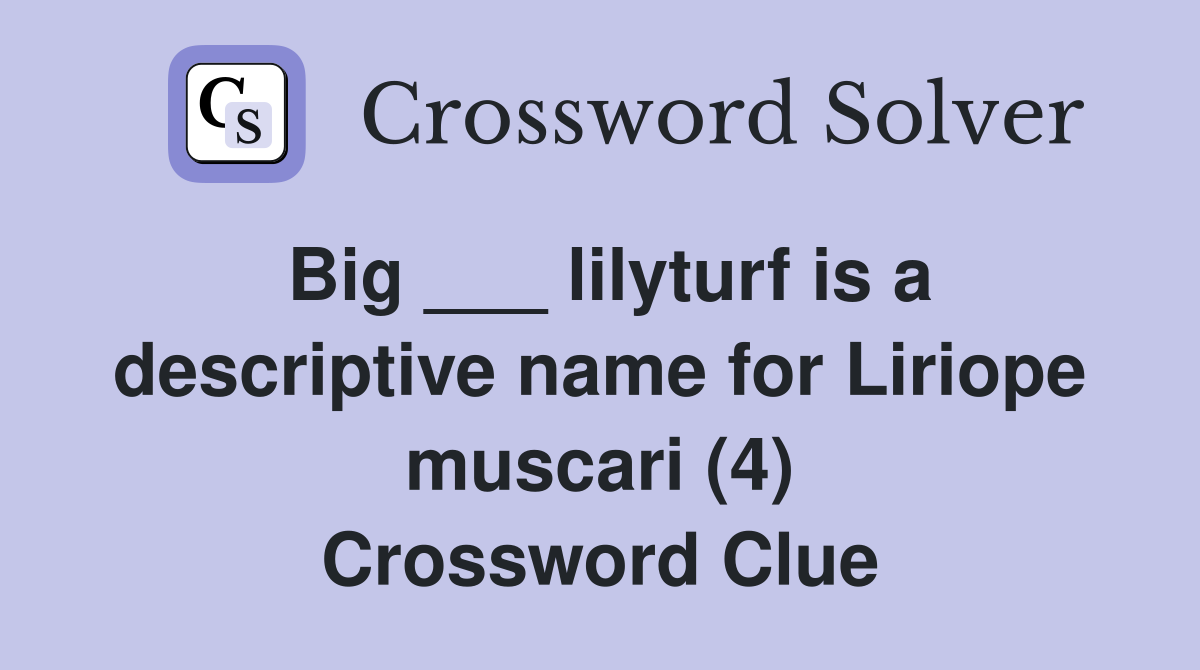 Big ___ lilyturf is a descriptive name for Liriope muscari (4) Crossword Clue