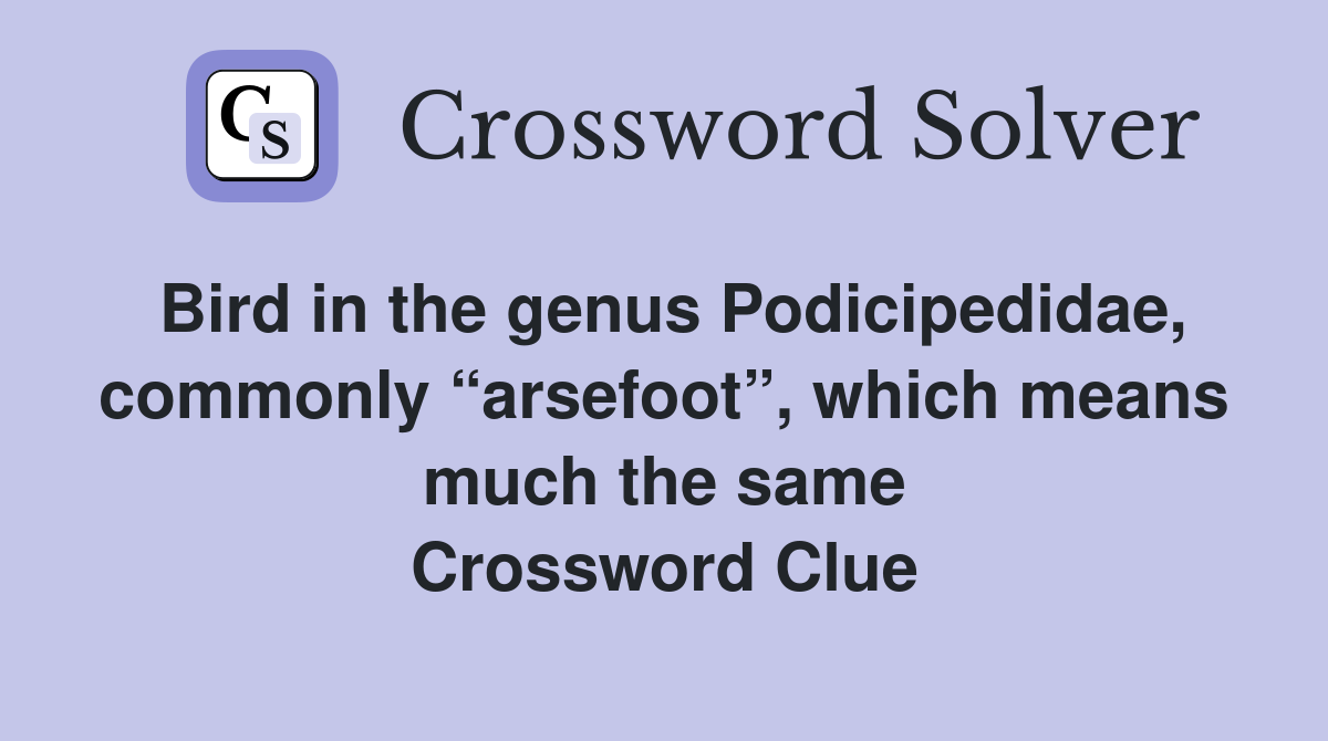 Bird in the genus Podicipedidae, commonly “arsefoot”, which means much the same Crossword Clue