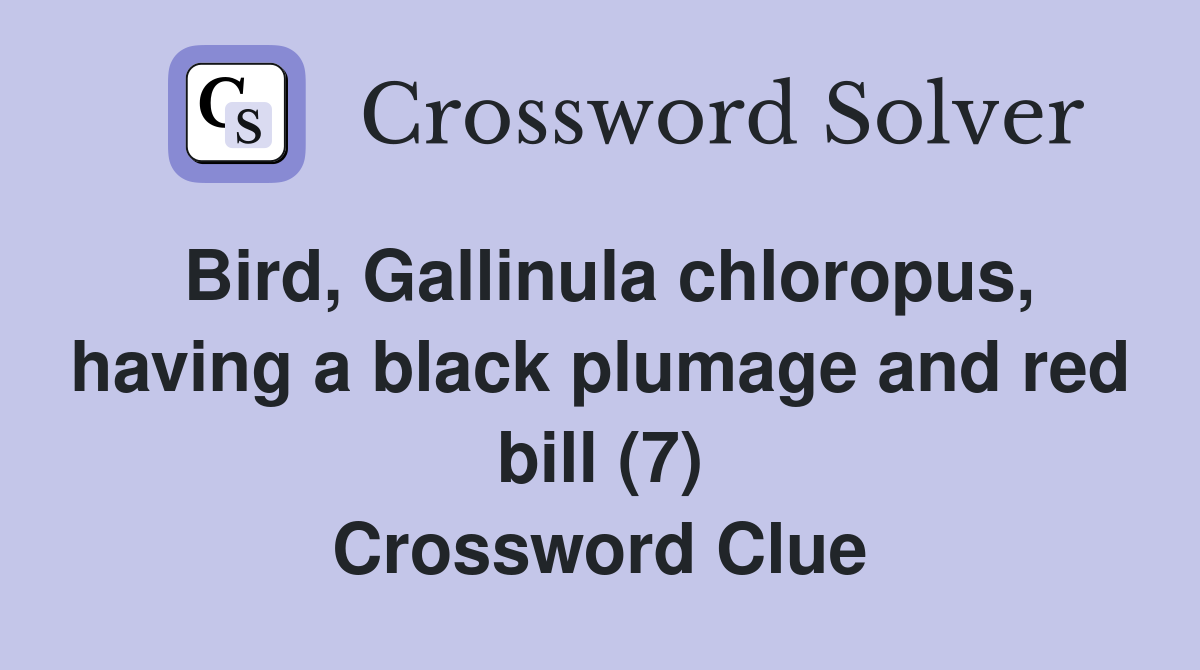 Bird, Gallinula chloropus, having a black plumage and red bill (7) Crossword Clue