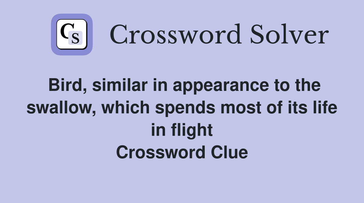 Bird, similar in appearance to the swallow, which spends most of its life in flight Crossword Clue