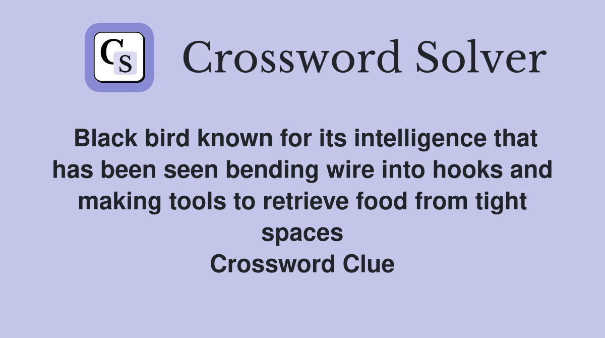 Black bird known for its intelligence that has been seen bending wire into hooks and making tools to retrieve food from tight spaces Crossword Clue