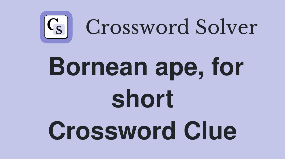 Bornean ape, for short Crossword Clue