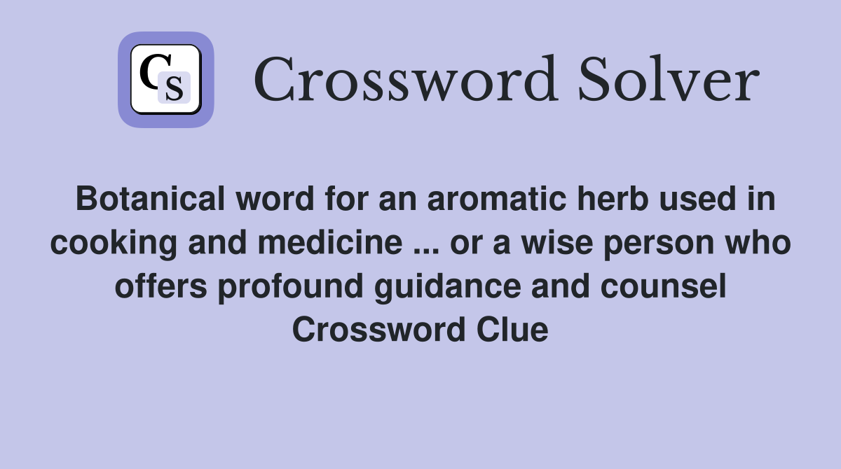 Botanical word for an aromatic herb used in cooking and medicine ... or a wise person who offers profound guidance and counsel Crossword Clue