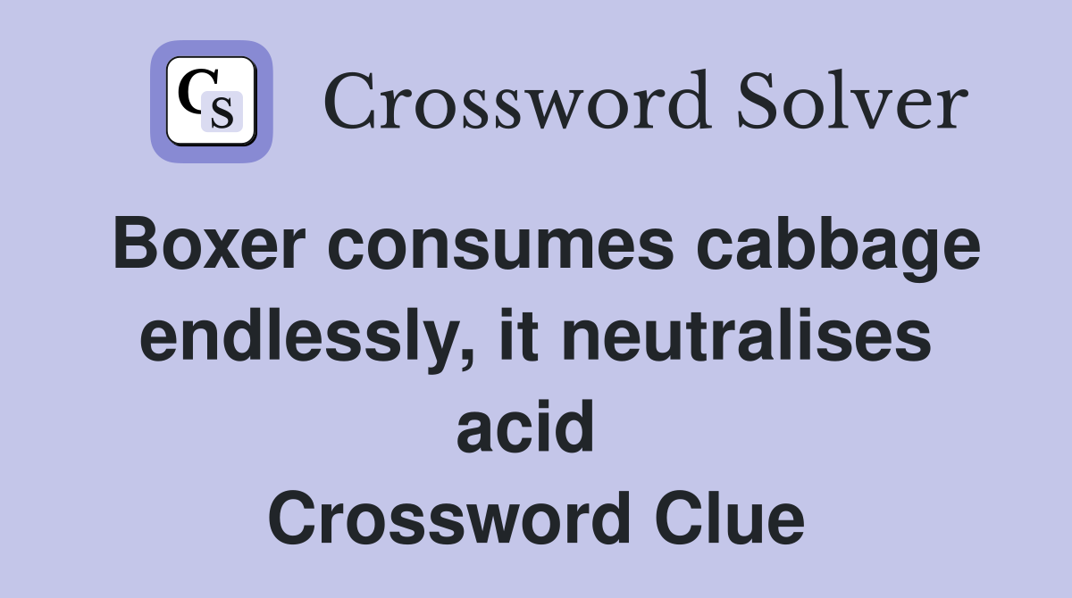 Boxer consumes cabbage endlessly, it neutralises acid  Crossword Clue