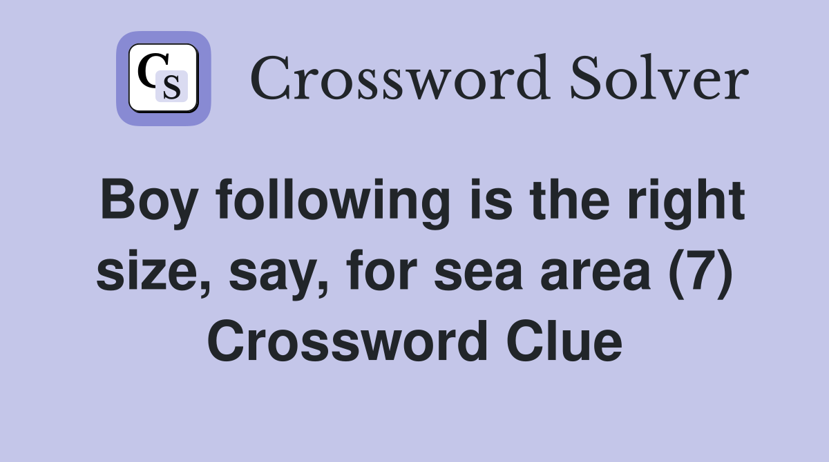 Boy following is the right size, say, for sea area (7) Crossword Clue
