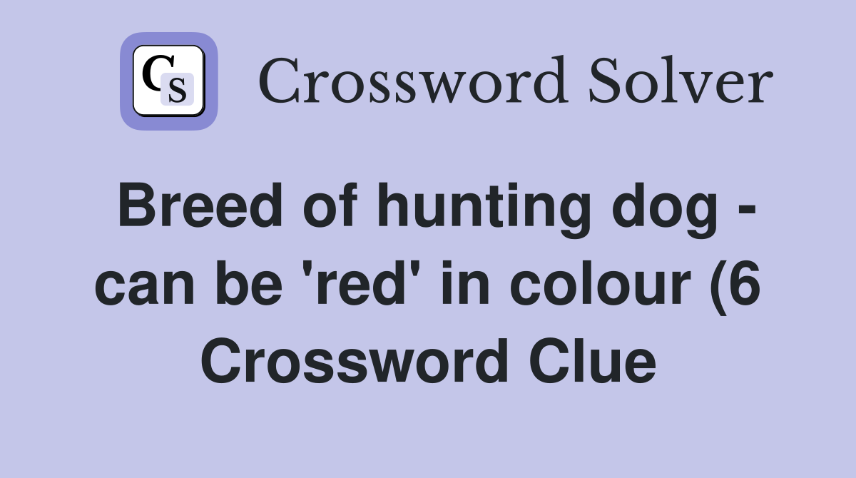 Breed of hunting dog can be #39 red #39 in colour (6) Crossword Clue Breed of hunting dog can be #39 red #39 in colour (6) Crossword Clue
