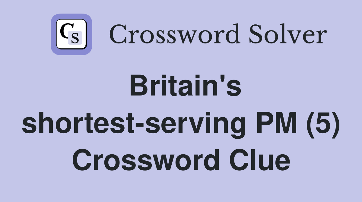 Britain's shortest-serving PM (5) Crossword Clue