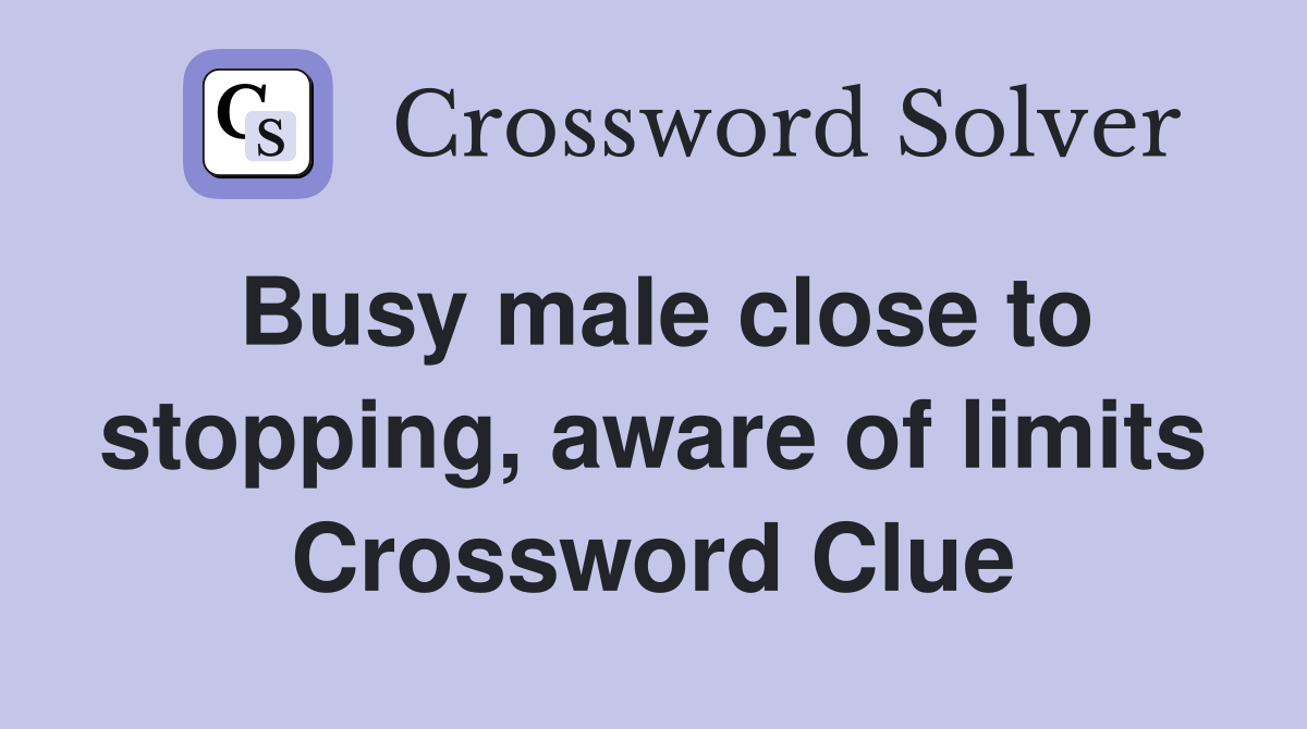 Busy male close to stopping, aware of limits Crossword Clue