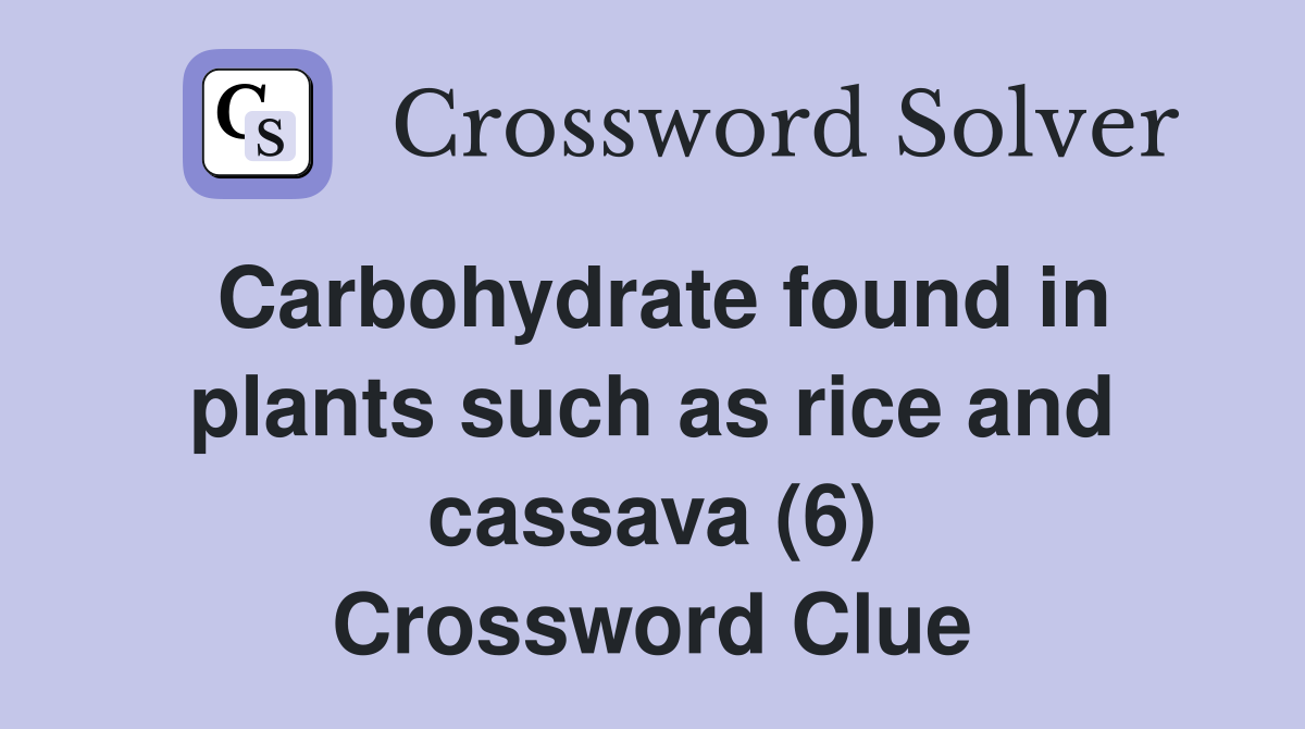 Carbohydrate found in plants such as rice and cassava (6) Crossword Clue