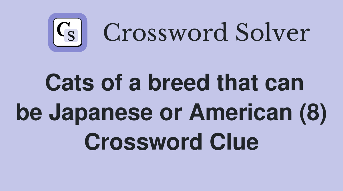 Cats of a breed that can be Japanese or American (8) Crossword Clue