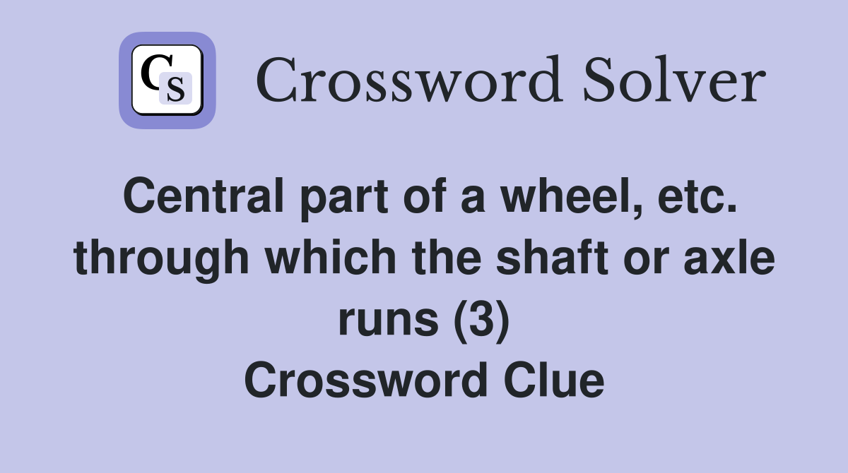 Central part of a wheel, etc. through which the shaft or axle runs (3) Crossword Clue