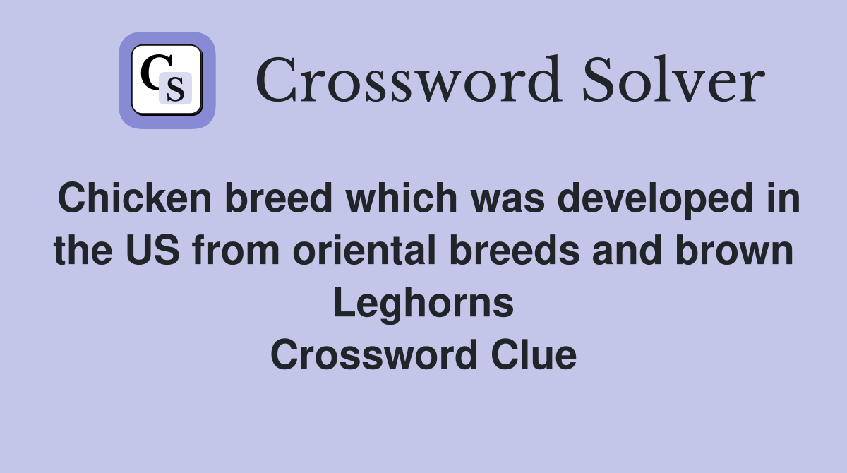 Chicken breed which was developed in the US from oriental breeds and brown Leghorns Crossword Clue