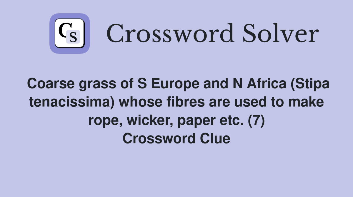 Coarse grass of S Europe and N Africa (Stipa tenacissima) whose fibres are used to make rope, wicker, paper etc. (7) Crossword Clue