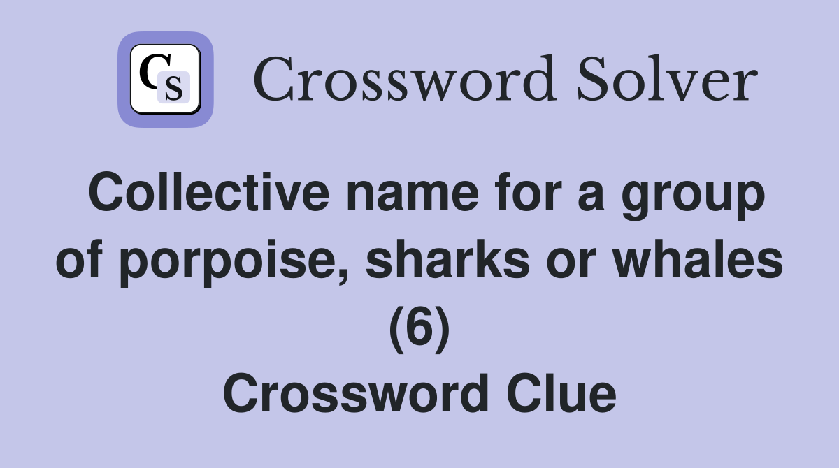 Collective name for a group of porpoise, sharks or whales (6) Crossword Clue