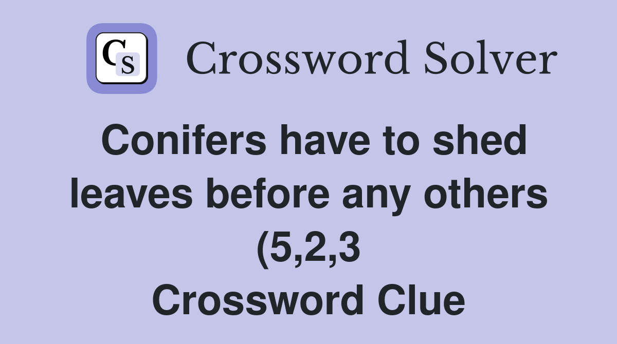 Conifers have to shed leaves before any others (5 2 3) Crossword Clue Conifers have to shed leaves before any others (5 2 3) Crossword Clue