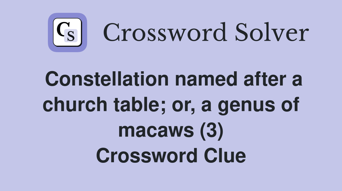 Constellation named after a church table; or, a genus of macaws (3) Crossword Clue