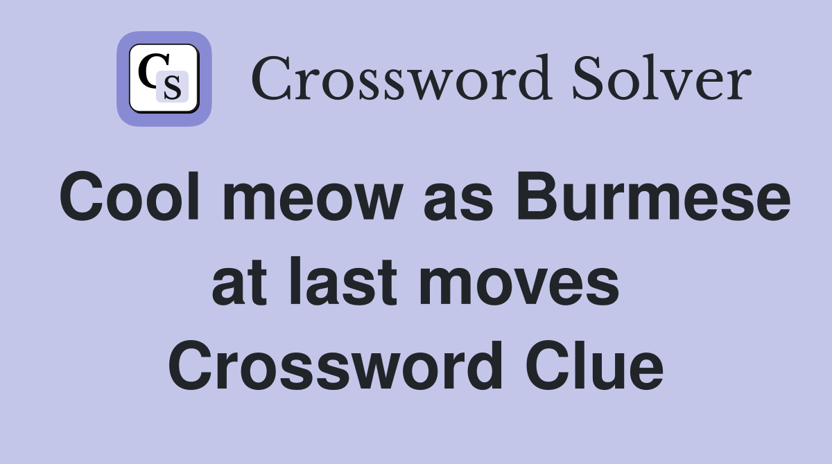 Cool meow as Burmese at last moves Crossword Clue