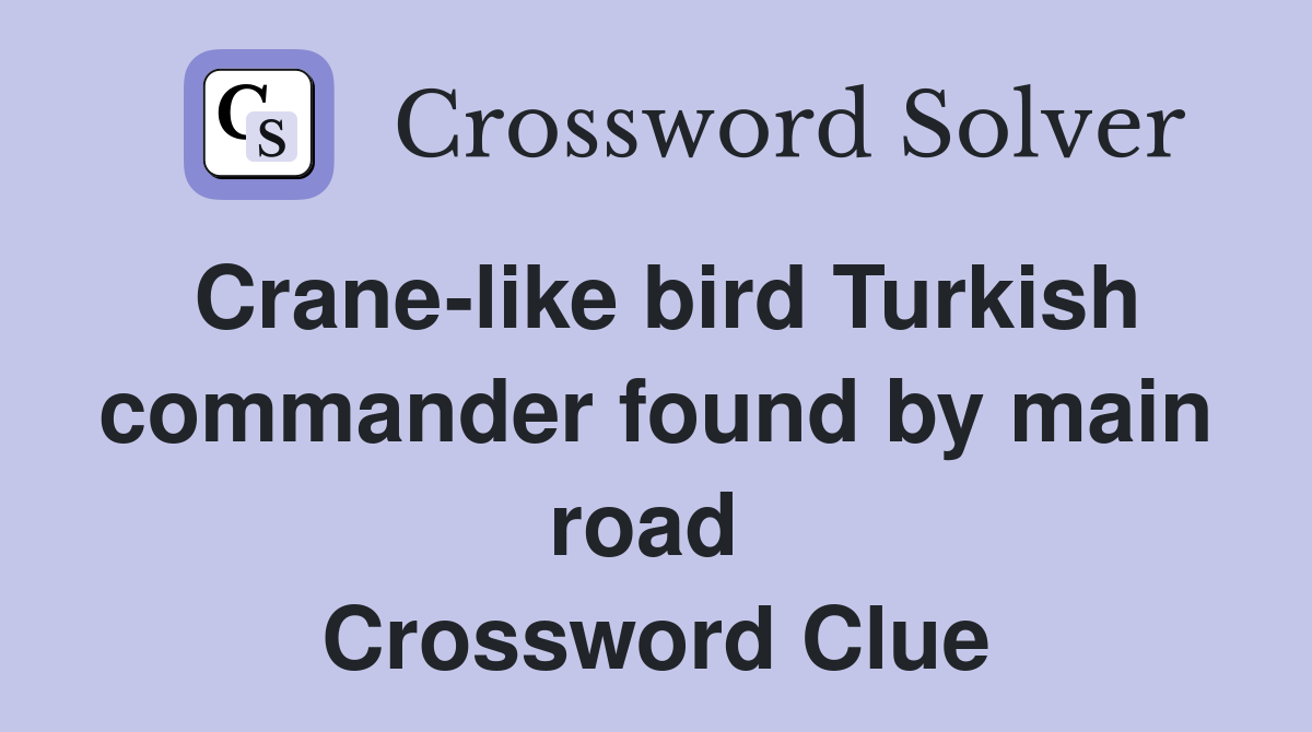 Crane-like bird Turkish commander found by main road  Crossword Clue