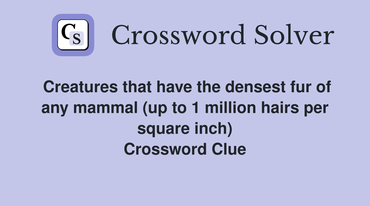 Creatures that have the densest fur of any mammal (up to 1 million hairs per square inch) Crossword Clue